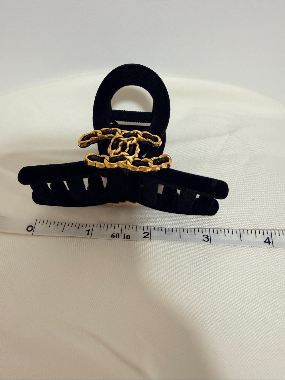 Black Velvet Hair Clip with Gold Chain Accent - Picture 2 of 4